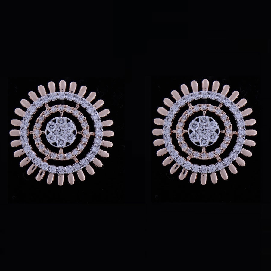 Rose Gold and Diamonds Sunflower Earrings on a black background