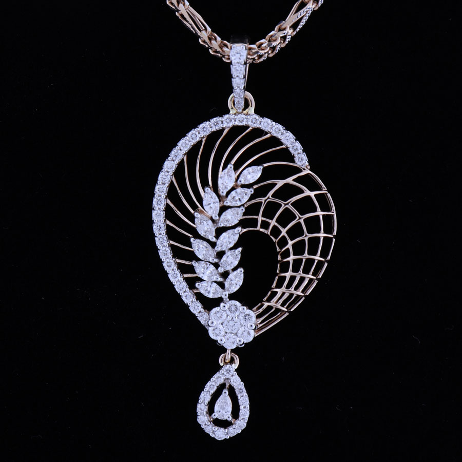 Floral Heart Diamond Pendant on a Black background