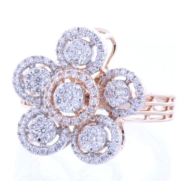 Rose Gold and Diamonds Floral Sparkling Ring on a white background